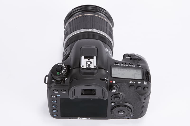 Canon 7D Mark II top slanted view with lens attached