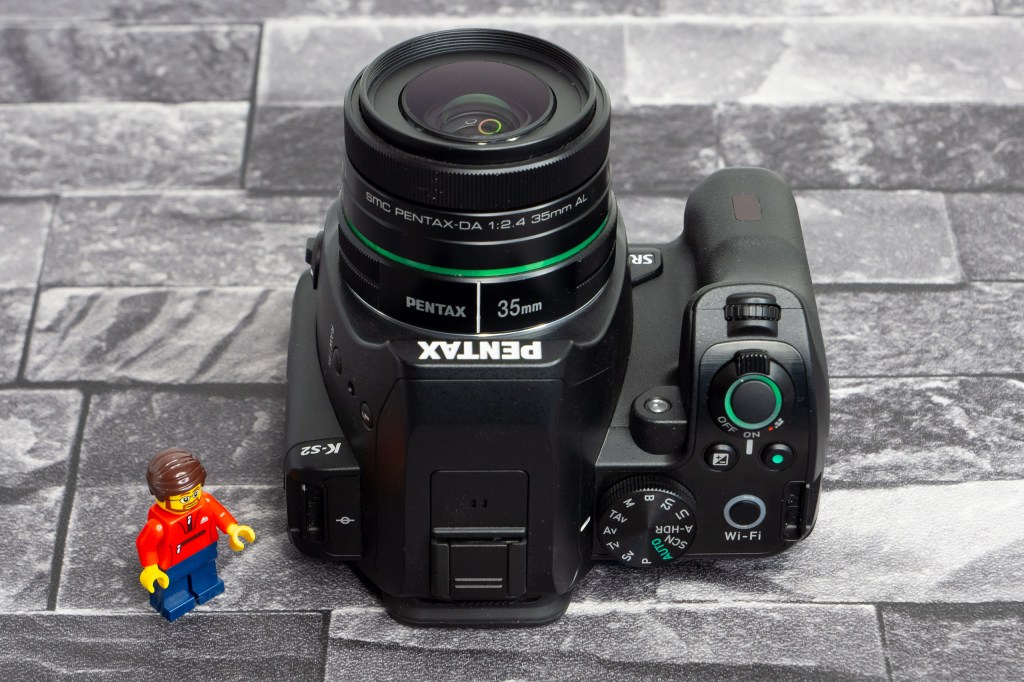 Pentax K-S2 top with DA 35mm prime lens. Photo JW/AP