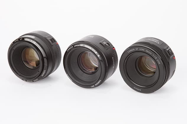 The three different EF 50mm f1.8 lenses