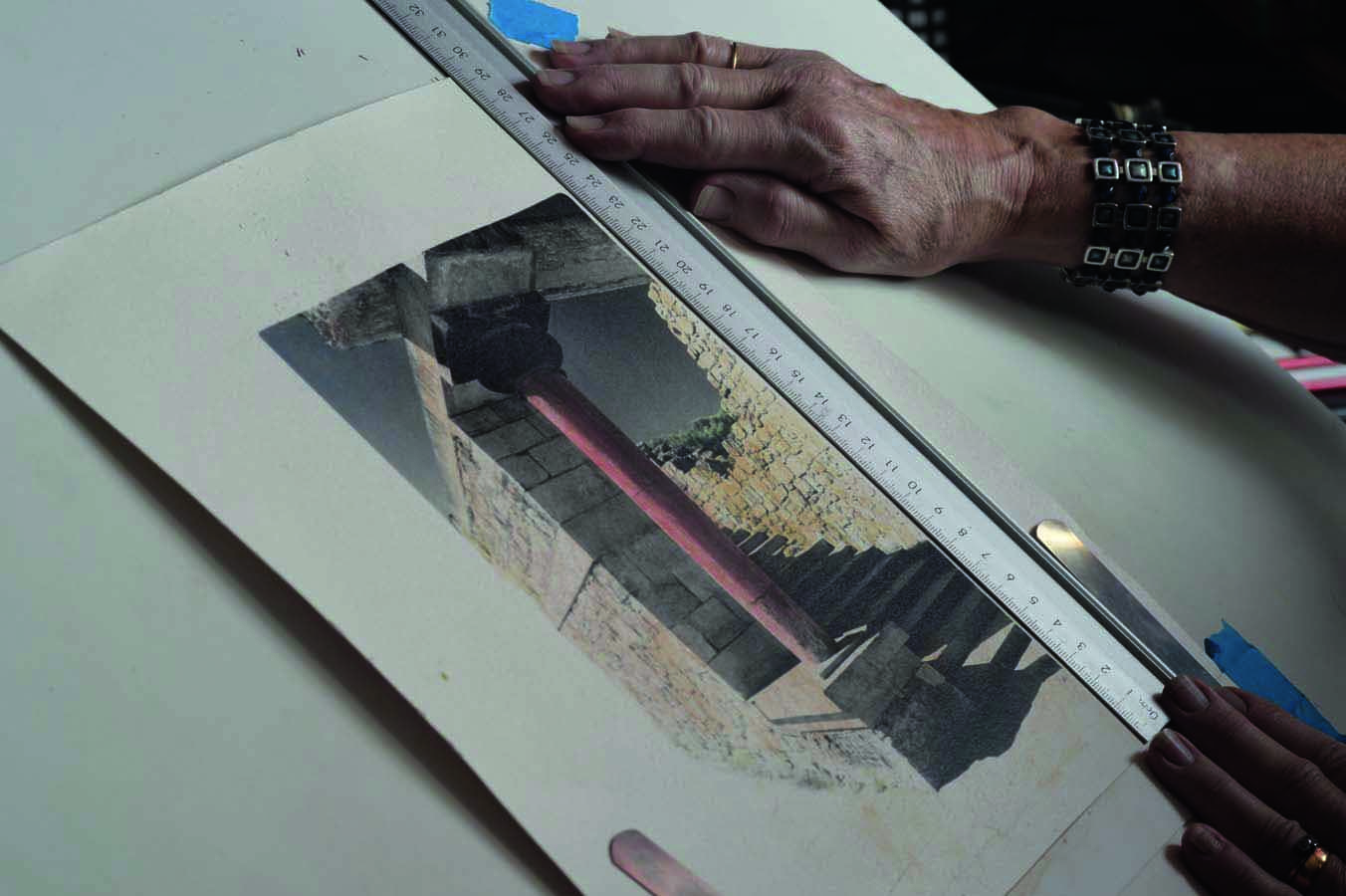 2. Measuring The Print - The image is printed 160x250mm, or about 6½x10in, on 12x16in paper as Frances wanted a wide black border. Double-check the dimensions before cutting the mounts, and make sure the pictures are ‘true’ (not tapering or trapezoidal). Measure top and bottom, left and right. 