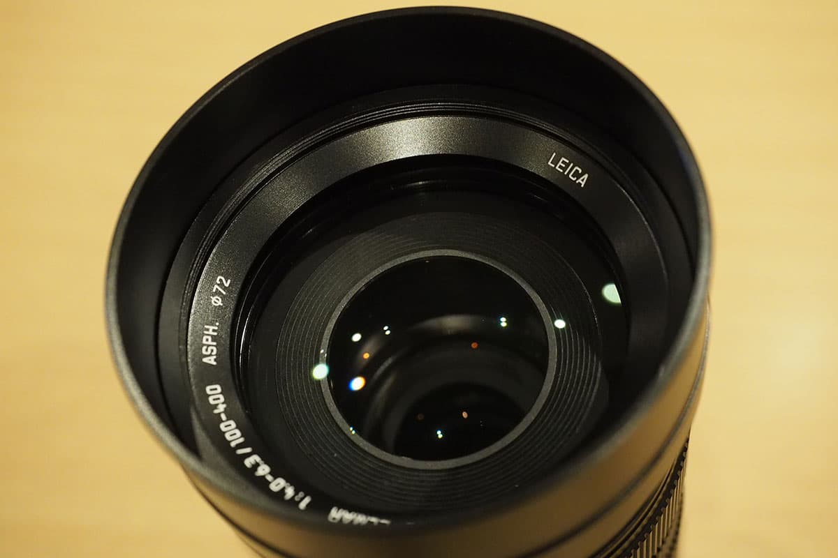 The lens has a shallow sliding hood, here seen fully extended