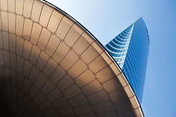 As with this shot of La Défense, Paris, look up and exaggerate futuristic lines of modern buildings. Canon EOS 5D Mark II, 28mm, 1/90sec at f/8, ISO 200