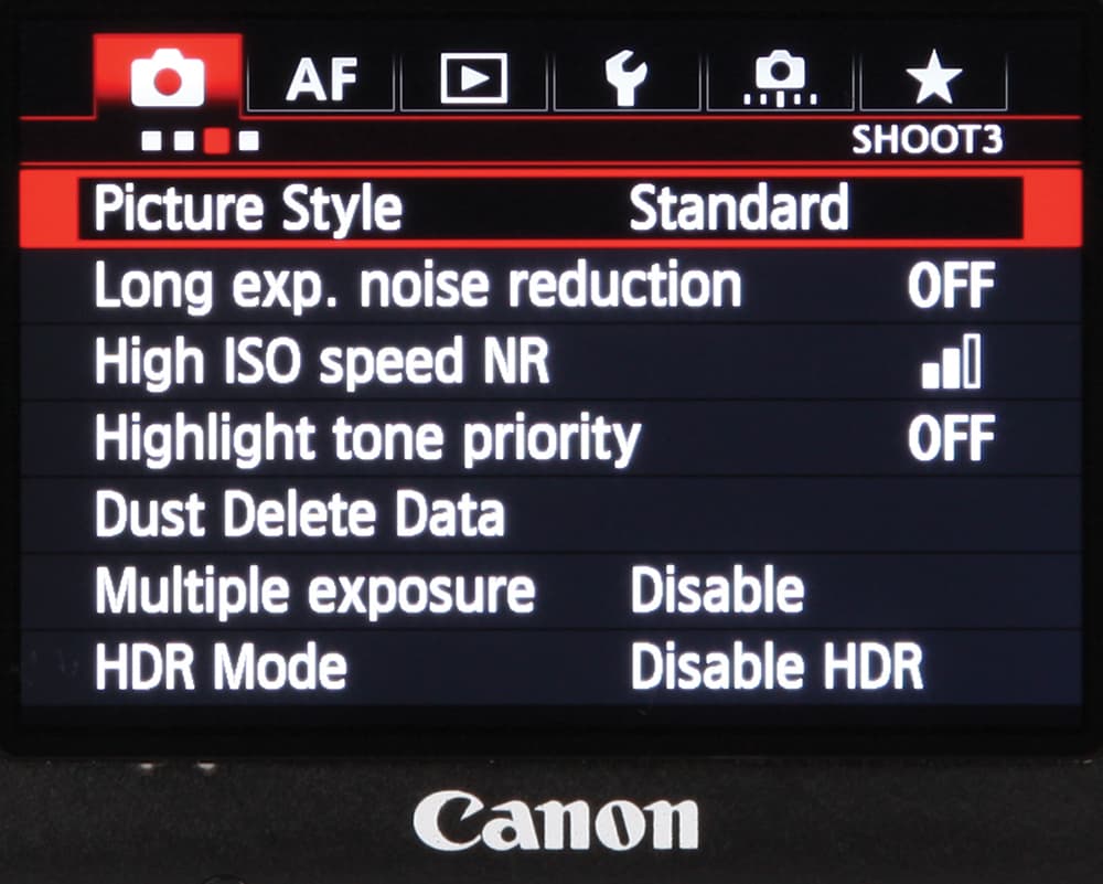 Canon DSLR picture style selection