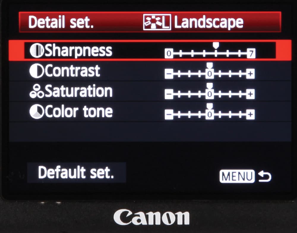 Changing canon picture style settings