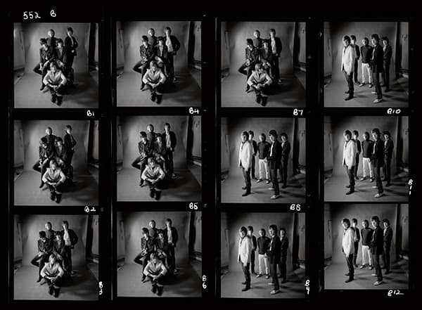 A contact sheet showing a studio shoot with the band, by Gered Mankowitz