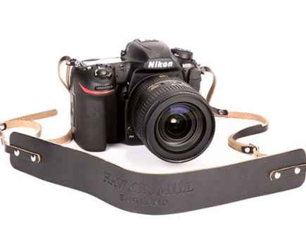 Hawkesmill Borough neck strap on camera