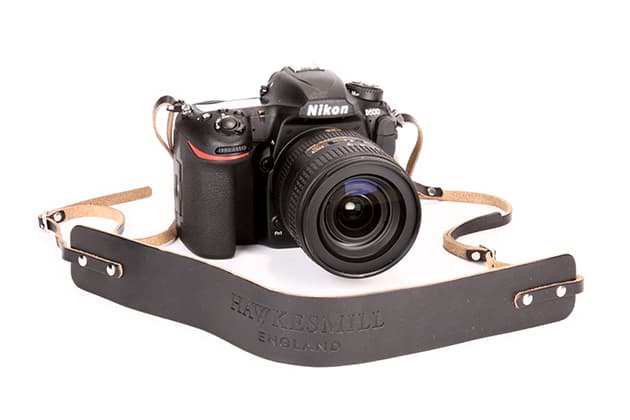 Hawkesmill Borough neck strap on camera