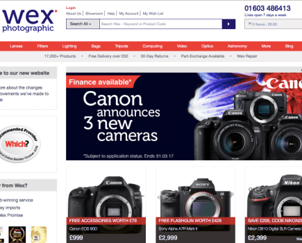 Wex Photographic homepage