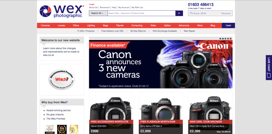 Wex Photographic homepage