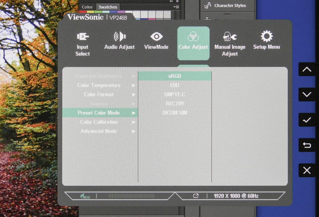 ViewSonic VP2468 colour presets