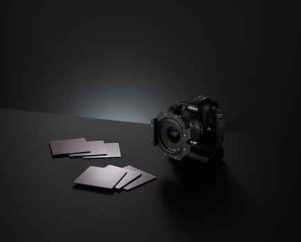 LEE 100mm ProGlass IRND Filters with camera in black show room