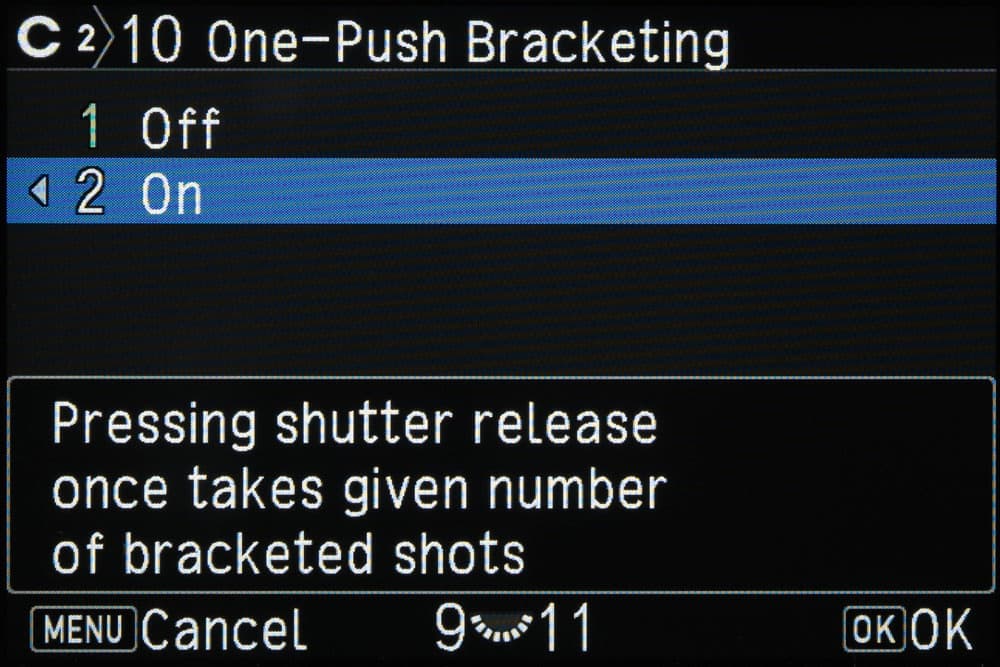 Pentax One push bracketing screen