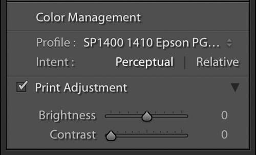 Lightroom final print adjustments screen