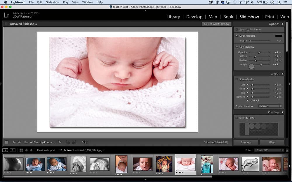 Lightroom slideshows screen