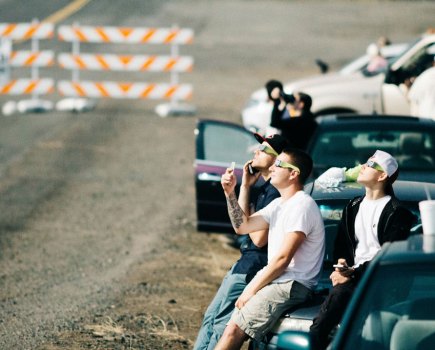 People watching the 2017 solar eclipse with special spectacles