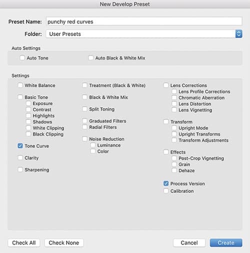 Tone curve presets