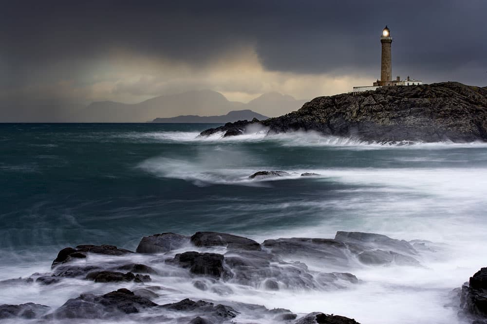 Low-light Ardnamurchan lighthouse, scotland