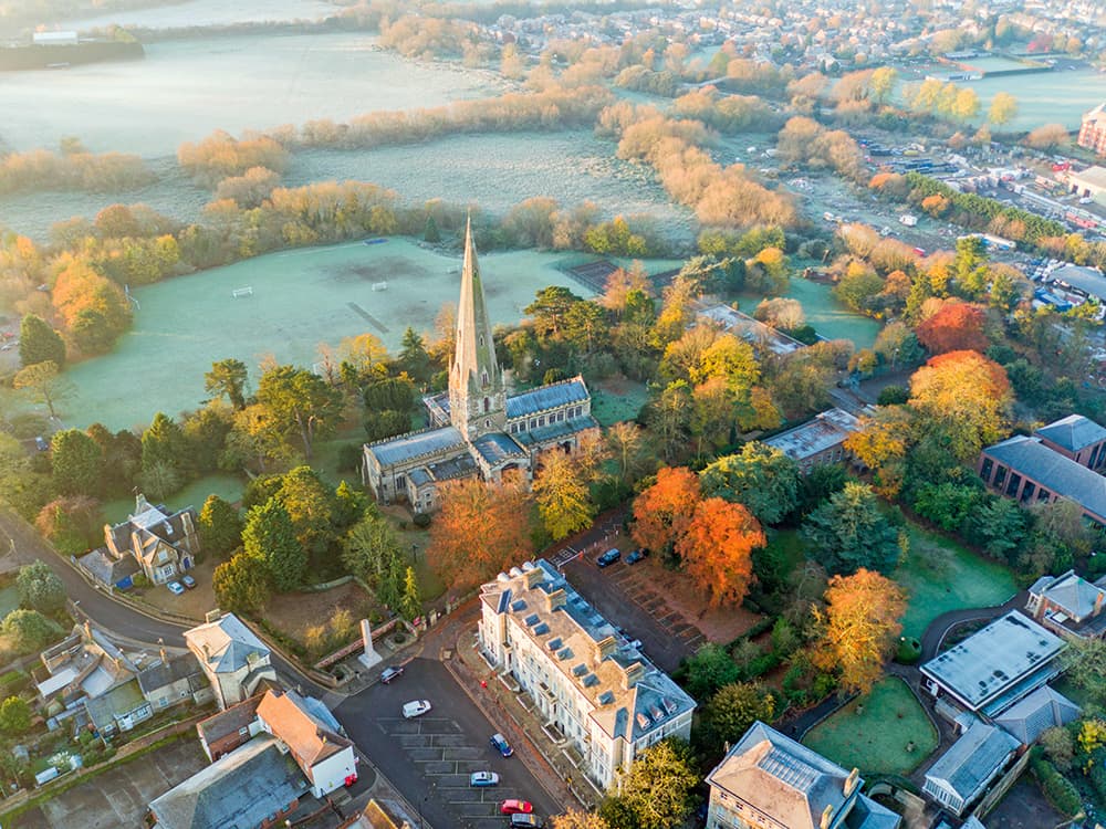 Drone photography All saints church, Leighton Buzzard