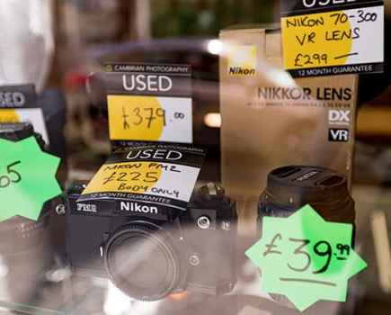 Selling camera gear second hand shop window