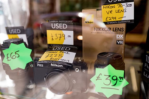 Selling camera gear second hand shop window