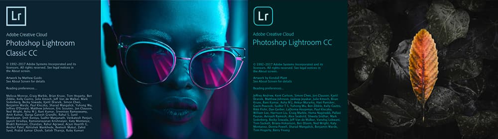 Lightroom classic and CC start up images side by side