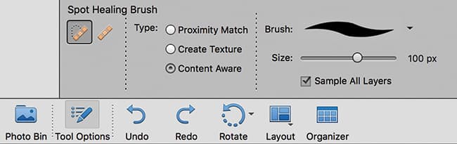 Photoshop Elements spot healing brush