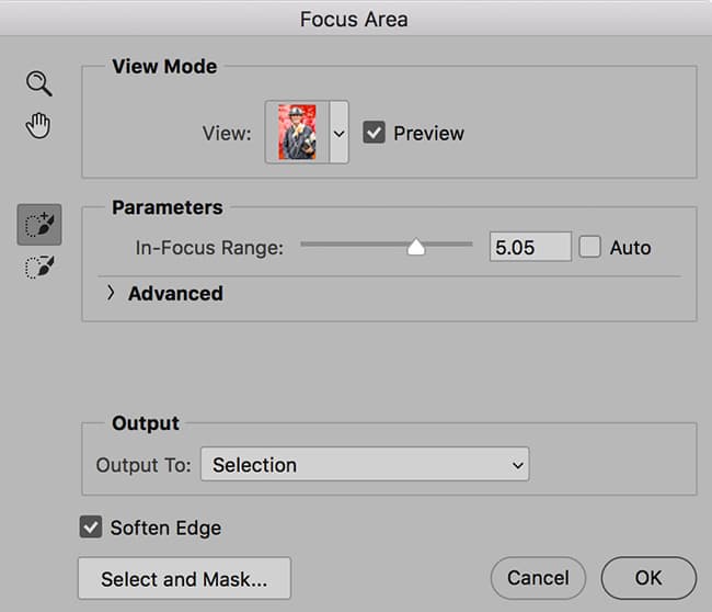 Photoshop selections focus area