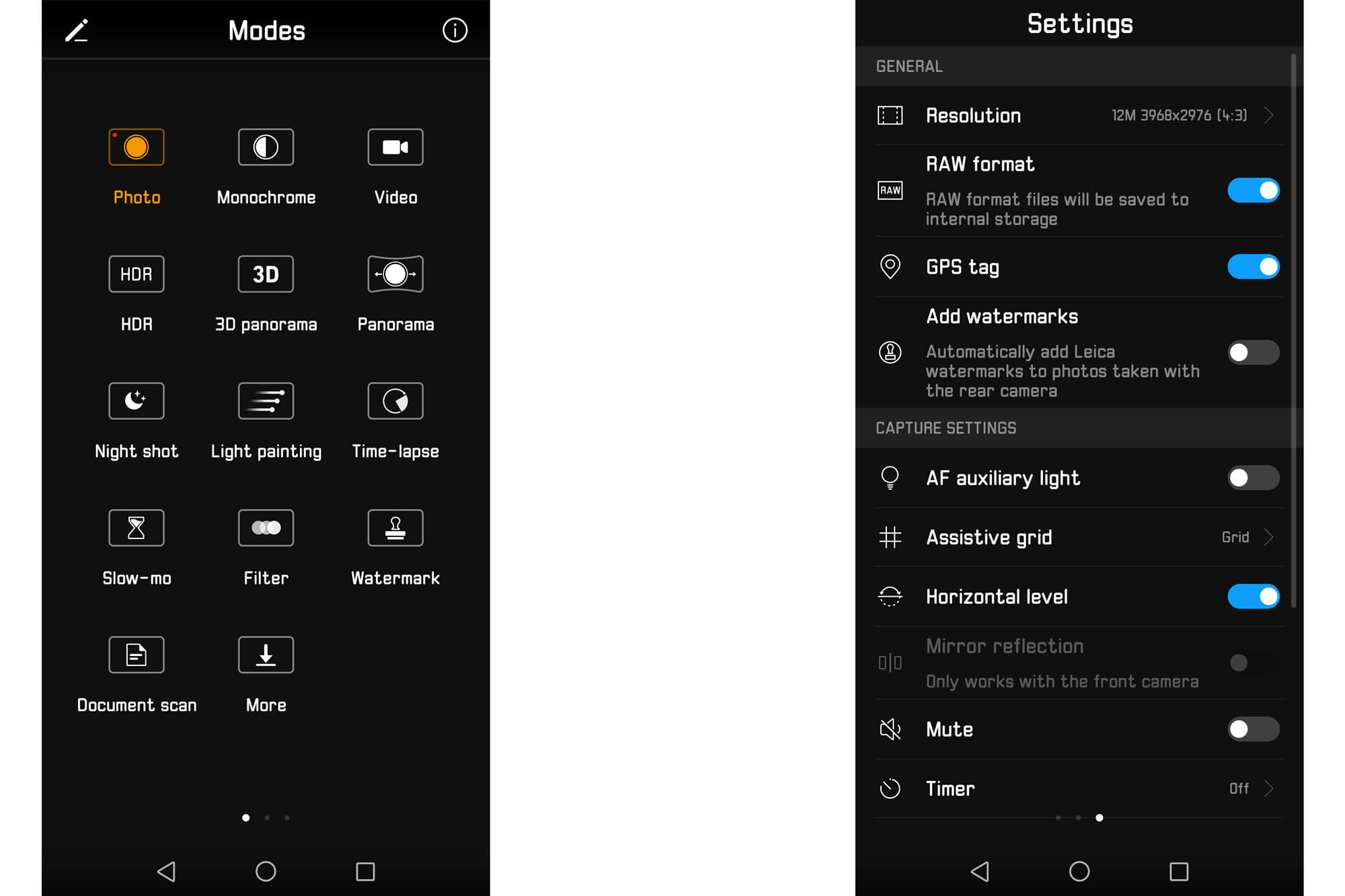 Huawei camera app modes and settings