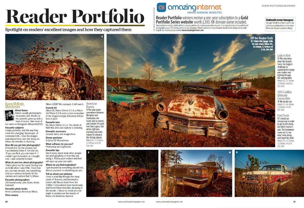 Example of the Reader Portfolio pages, featuring images by Karen McBride @kazmcb2023