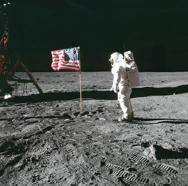 NASA Buzz Aldrin with flag