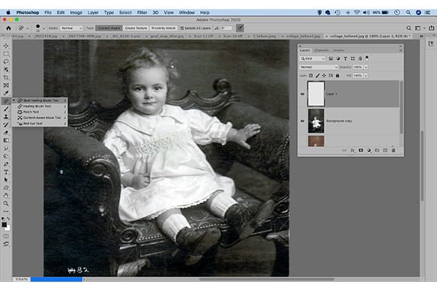 Photo restoration cloning healing tool - how to restore vintage photos