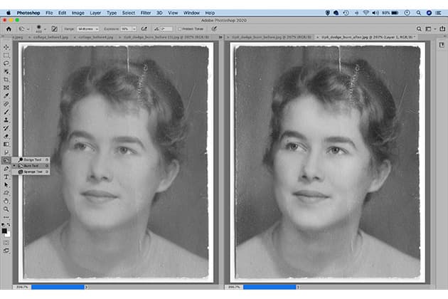 Photo restoration dodging and burning tools