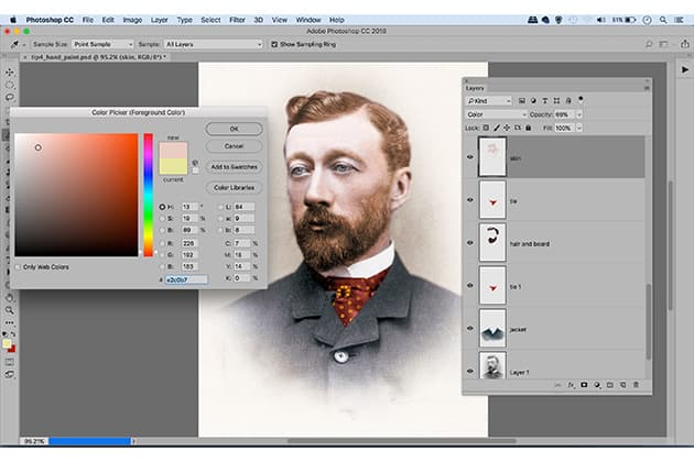 Photo restoration hand colouring screen - how to restore vintage photos