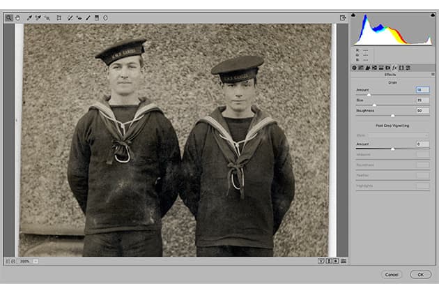 Photo restoration use grain to sharpen