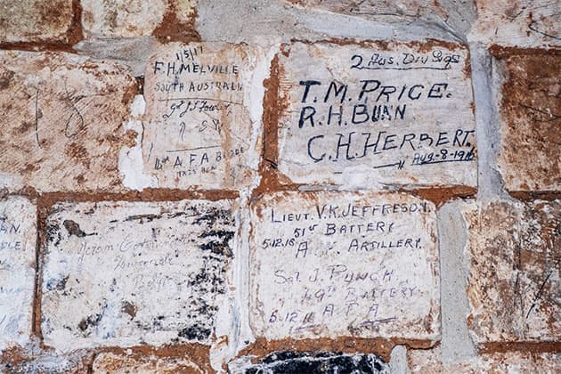 WW1 graffiti left by Australian soldiers in the tunnels