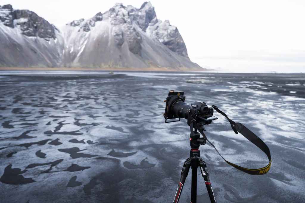  D780 all setup ready to photograph Vestrahorn mountain in Iceland.