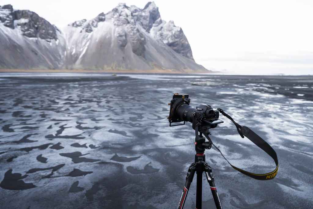 D780 all setup ready to photograph Vestrahorn mountain in Iceland.