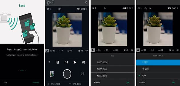 Fujifilm camera remote app screens