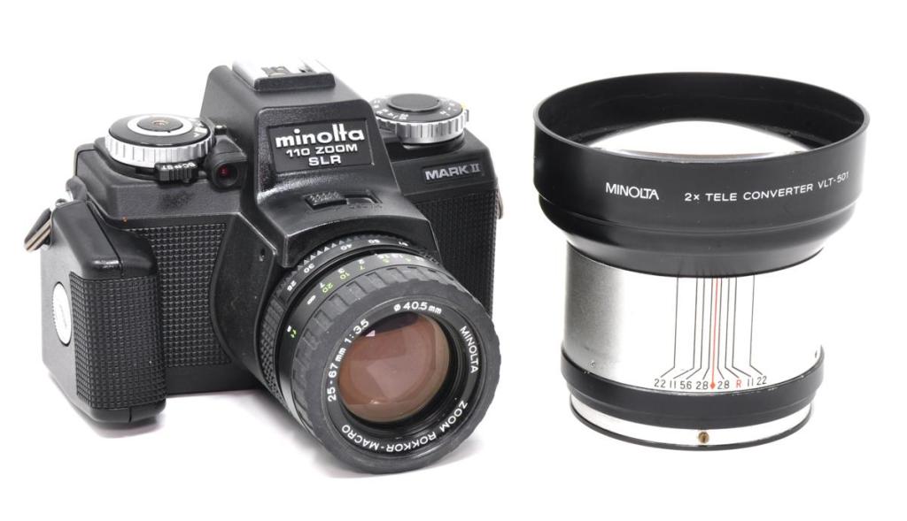 The Minolta 110 Zoom SLR Mark II with its rare teleconverter