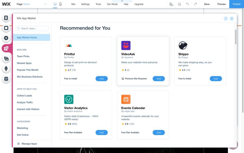 Wix allows you to add on extra tools and functions with ease