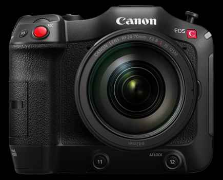 Canon EOS C70 camera in black from a frontal view