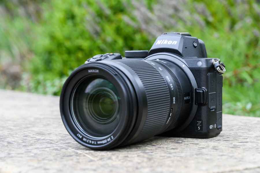 Nikon Z5 photographed on a stone wall outdoors