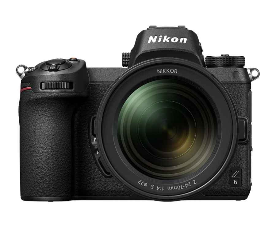 Front view of a Nikon Z6 24 70mm Camera in black