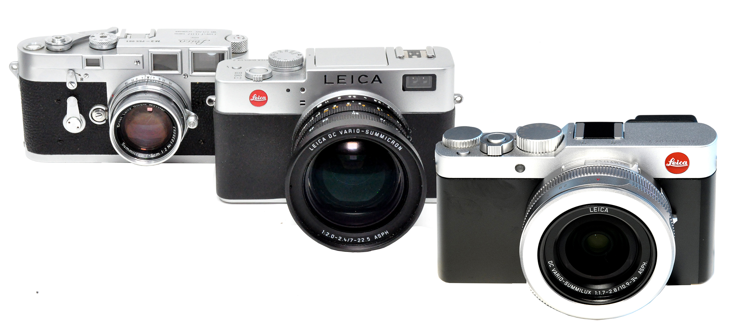 From then till now: the natural link between a 1954 Leica M3 rangefinder camera (left), the Digilux 2 and a modern Leica D-Lux 7 (right). Photo John Wade