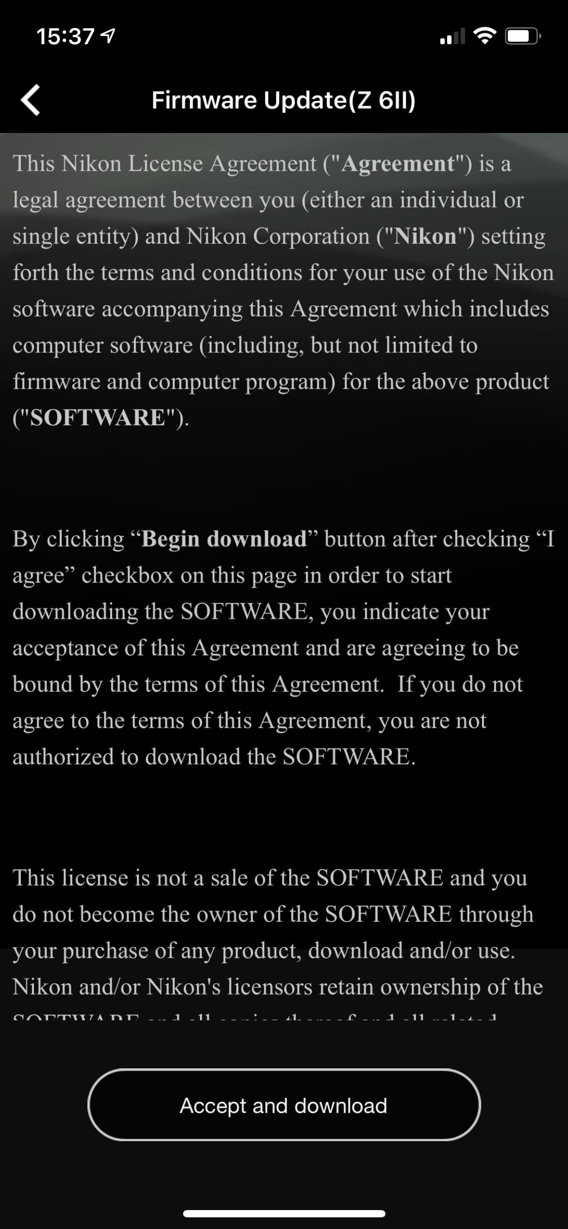 Nikon Snapbridge firmware update terms and conditions, there are always terms and conditions