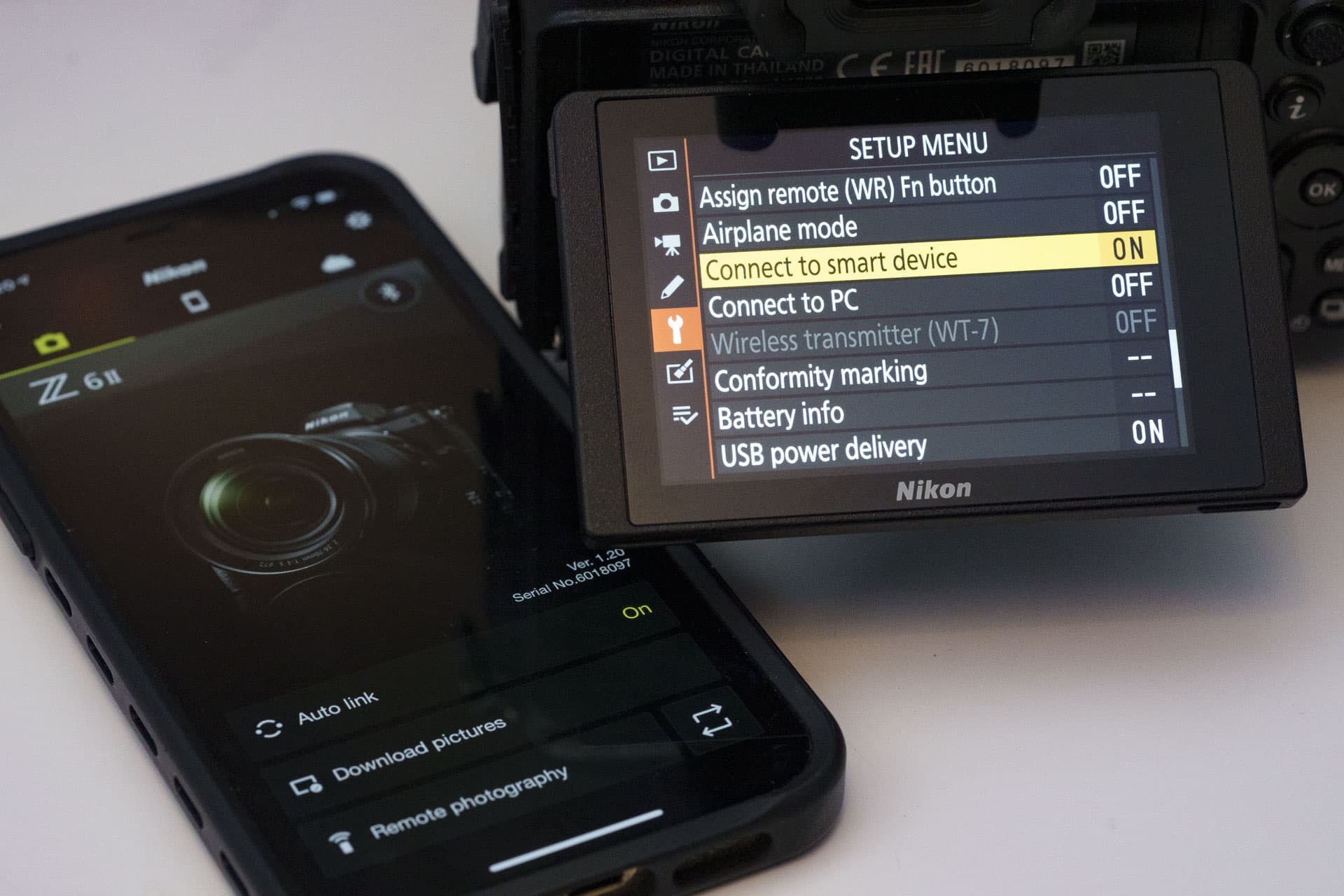 Nikon SnapBridge app and Nikon camera