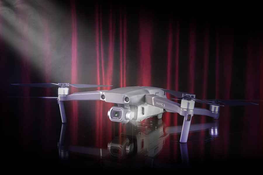 DJI Mavic 2 Pro-2 drone with red curtain backdrop