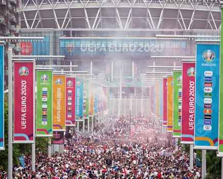 The crowds outside the UEFA Euro 2020 Final at Wembley Stadium