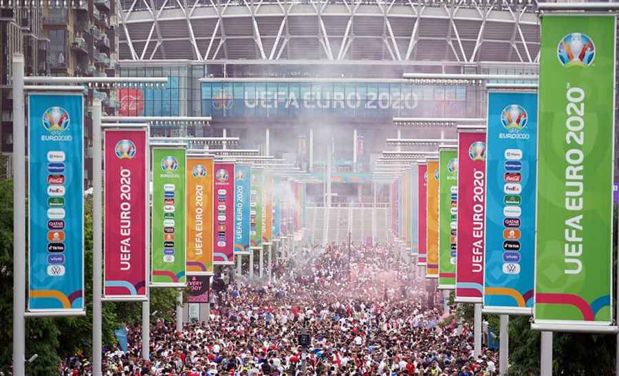 The crowds outside the UEFA Euro 2020 Final at Wembley Stadium