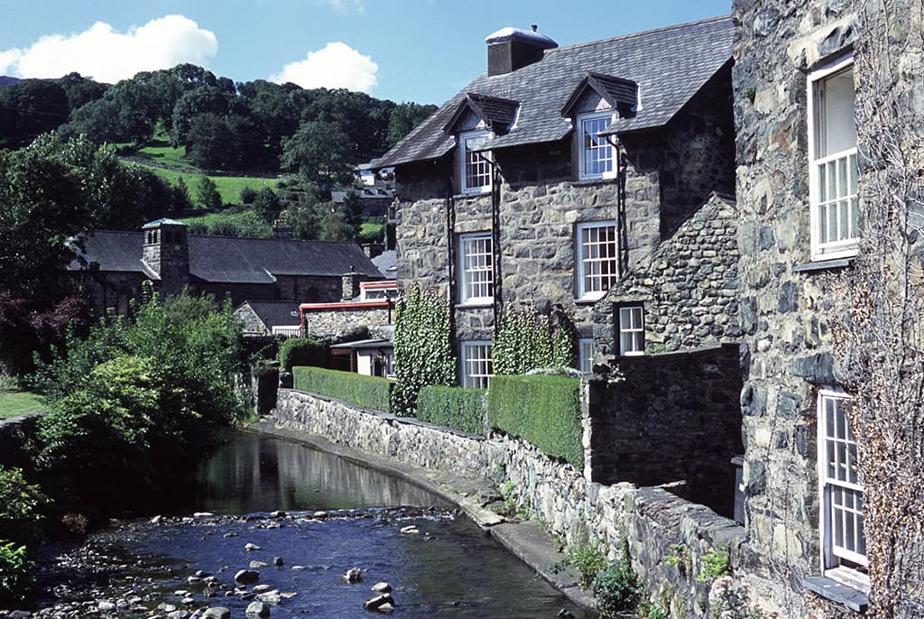 Riverside houses in Dolgellau in Wales